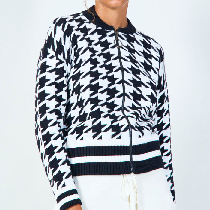 Trendy houndstooth zip-up jacket wholesale