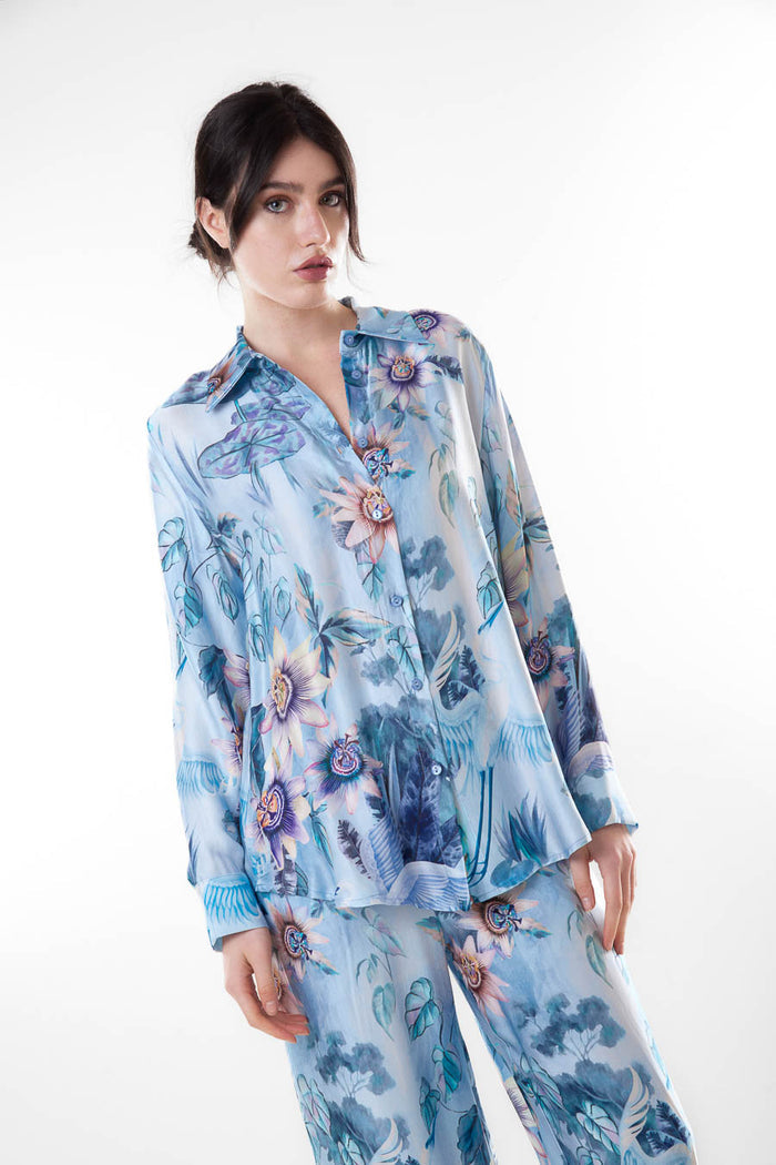 Tropical floral printed relaxed shirt wholesale