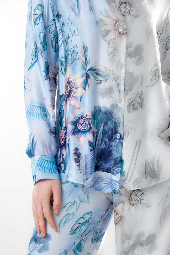 Tropical floral printed relaxed shirt wholesale