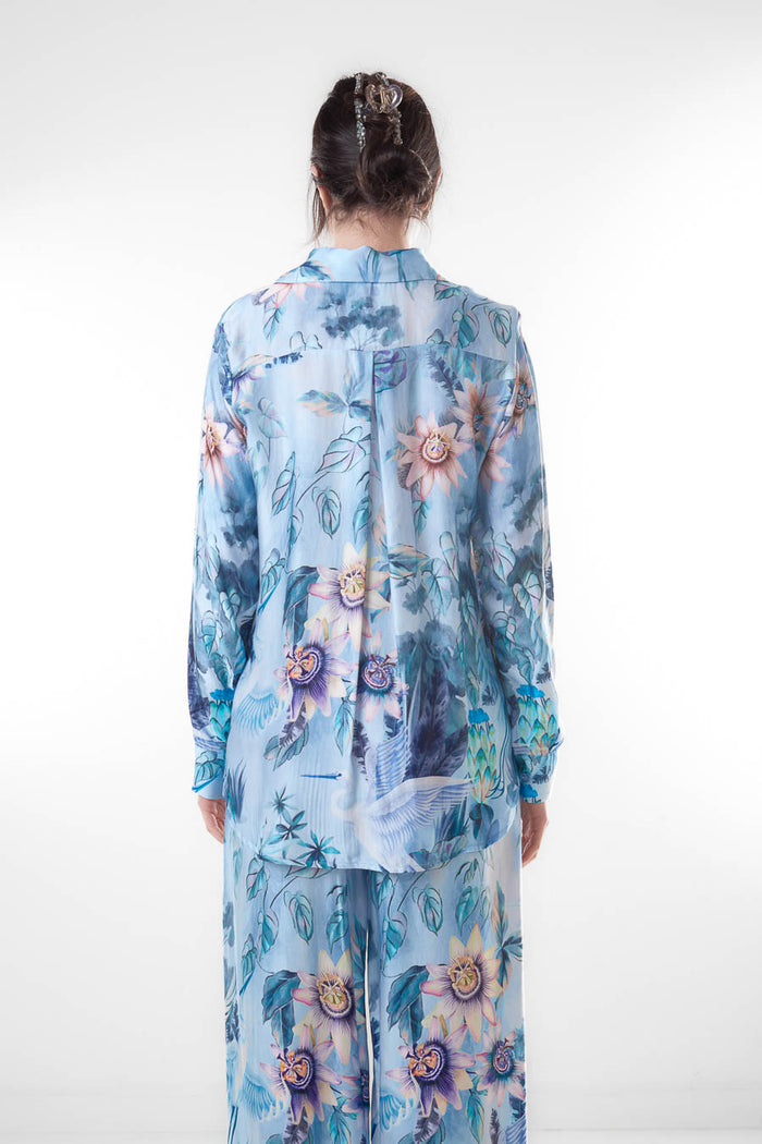 Tropical floral printed relaxed shirt wholesale