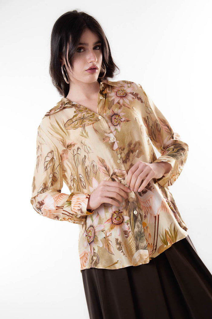 Tropical floral printed relaxed shirt wholesale