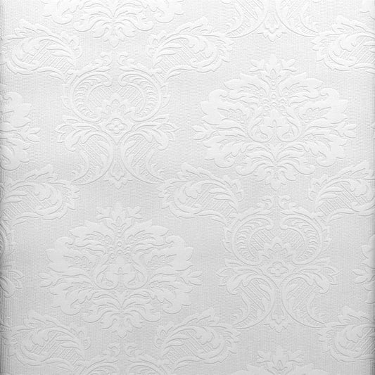 Victorian Damask Raised White Textured Paintable Wallpaper - all4wallswall-paper
