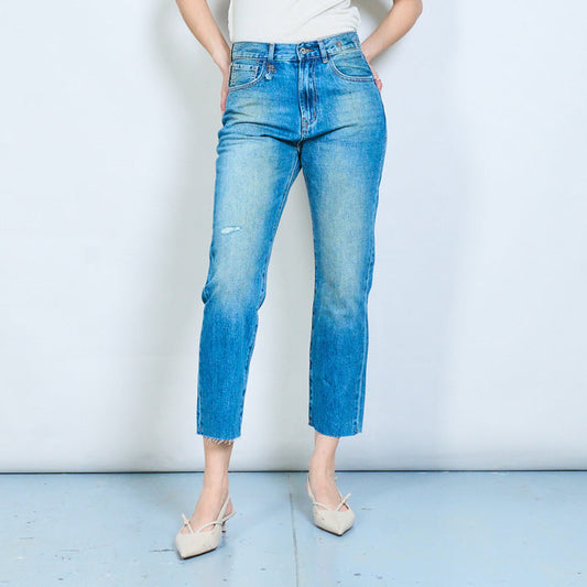 Vintage fade straight-leg cropped denim jeans with frayed hem detail wholesale