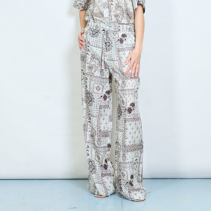 Vintage paisley patchwork wide leg elastic waist trousers wholesale