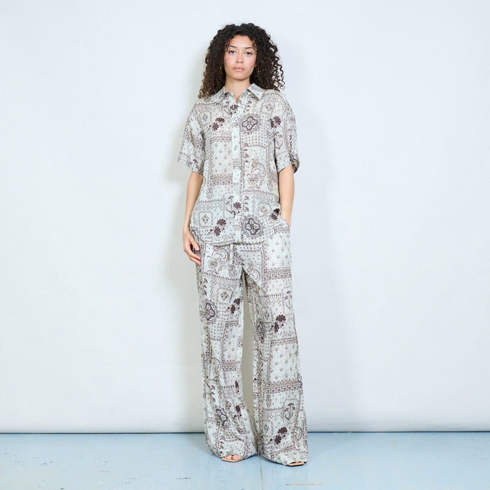 Vintage paisley patchwork wide leg elastic waist trousers wholesale