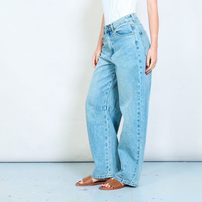 Vintage wash denim jeans with sculpted knee panel seams wholesale