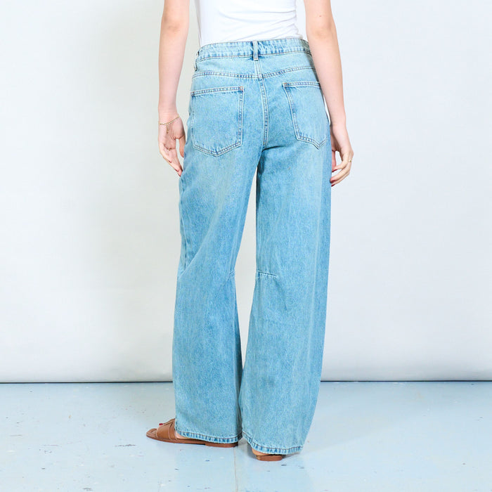 Vintage wash denim jeans with sculpted knee panel seams wholesale