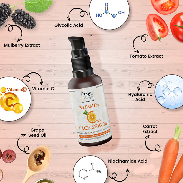 Ingredients Vitamin C Face Serum (with 20% Vitamin C, Hyaluronic, Niacinamide, Glycolic Acids)