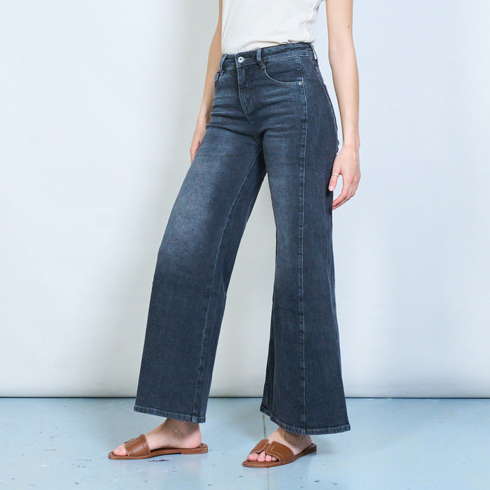 Washed finish wide-leg denim jeans with clean full-length cut wholesale