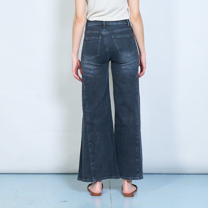 Washed finish wide-leg denim jeans with clean full-length cut wholesale
