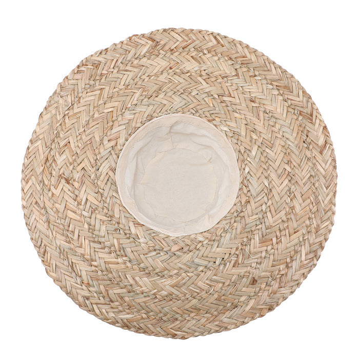 Wide-brim straw hat with denim petal lace embroidery wholesale