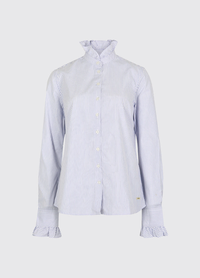 Wisteria Women’s stripe shirt with ruffle details - Blue Multi