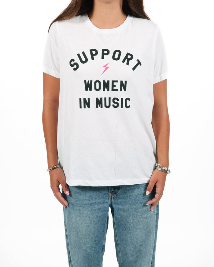 WOMEN WHO ROCK™ SUPPORT WOMEN IN MUSIC WHITE FITTED T-SHIRT