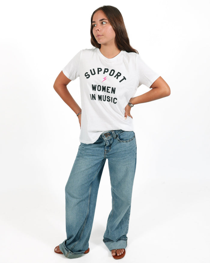 WOMEN WHO ROCK™ SUPPORT WOMEN IN MUSIC WHITE FITTED T-SHIRT