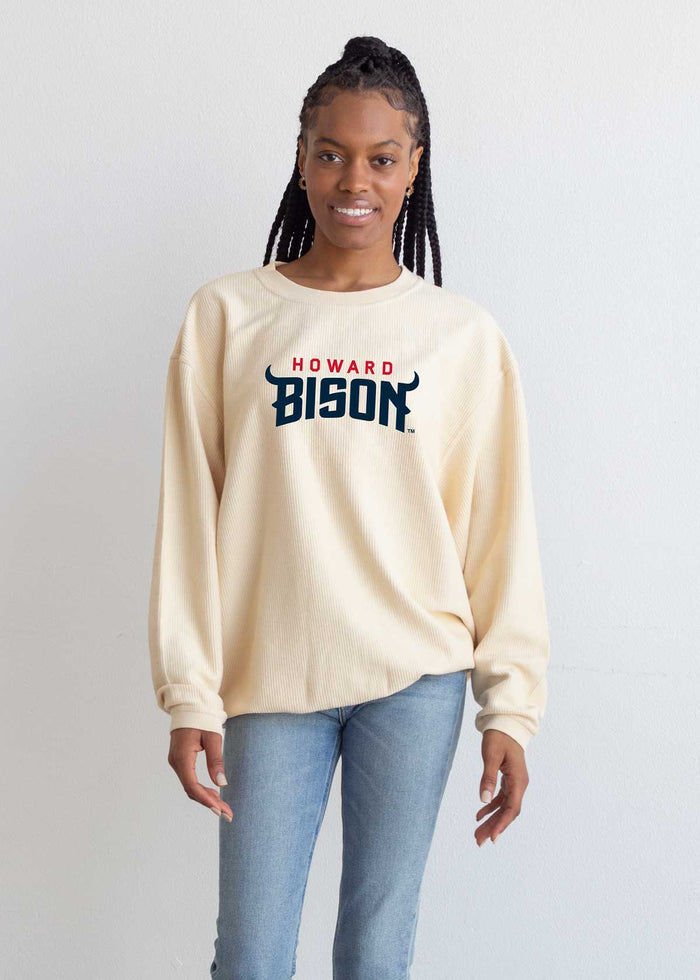 Howard Bison Unisex Natural Oversized Premium cotton corded fleece Sweatshirt with Super soft hand feel, vintage wash and ribbed crew neckline, cuffs, and hemline