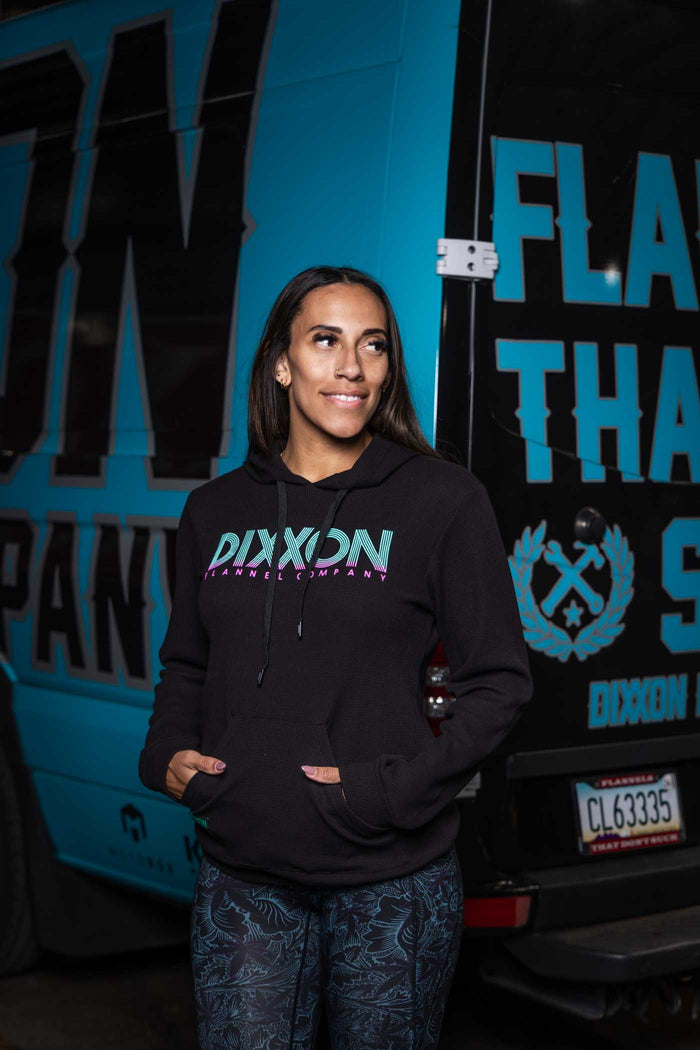 Womens Waffle Knit Hoodie - Retro Black