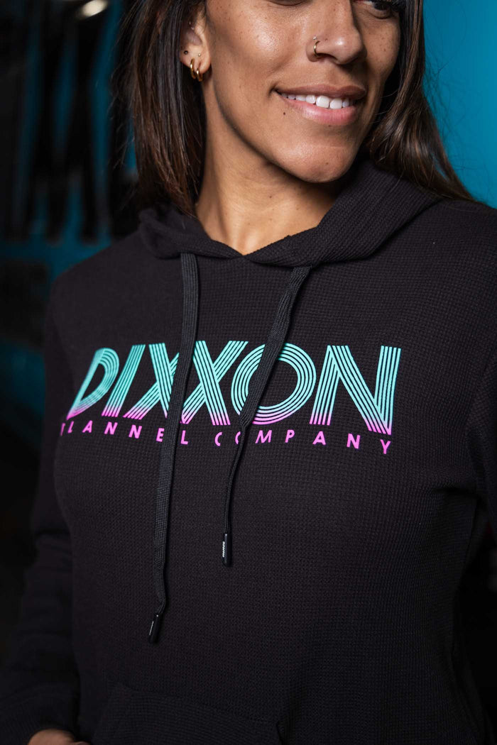 Womens Waffle Knit Hoodie - Retro Black