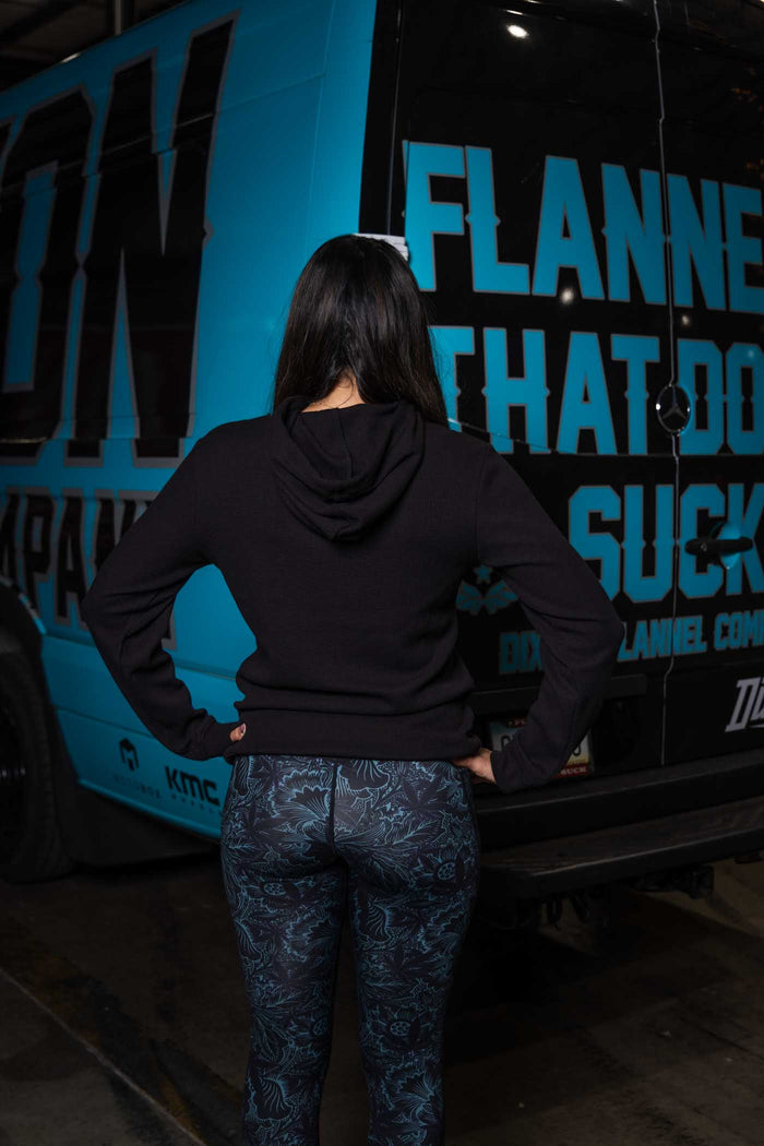 Womens Waffle Knit Hoodie - Retro Black