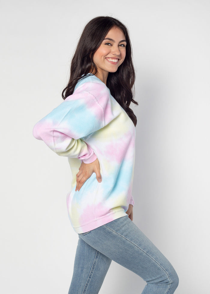 Women's West Virginia Rainbow Tie Dye Original Corded Crew