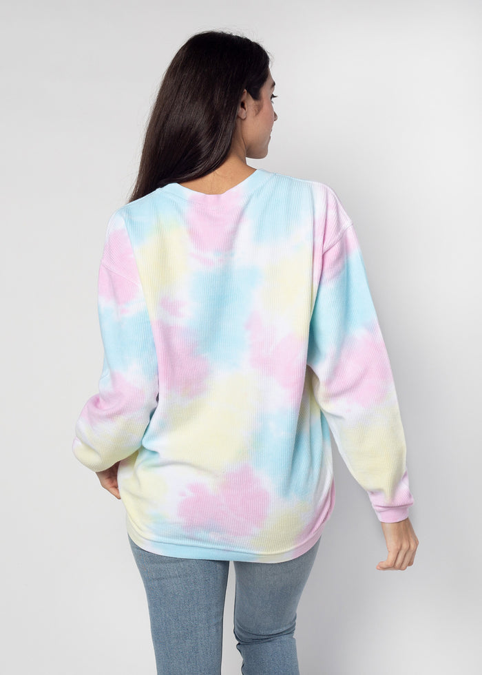 Women's West Virginia Rainbow Tie Dye Original Corded Crew