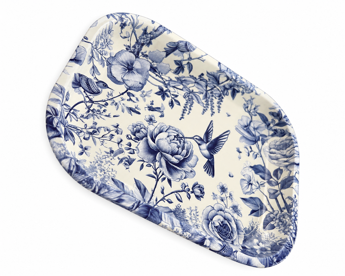 World Buyers - Blue Toile Hummingbird Metal Tray - MT107
