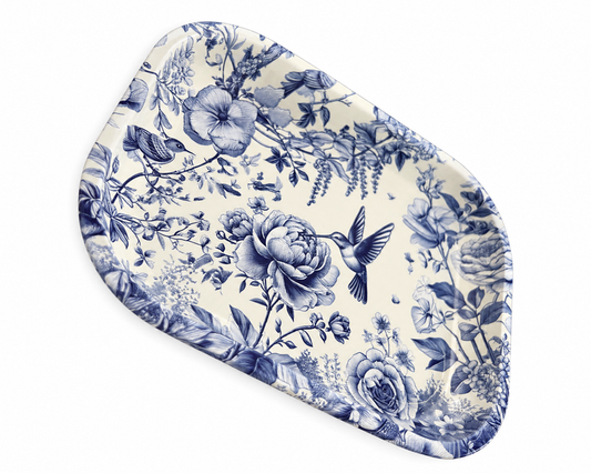 World Buyers - Blue Toile Hummingbird Metal Tray - MT107