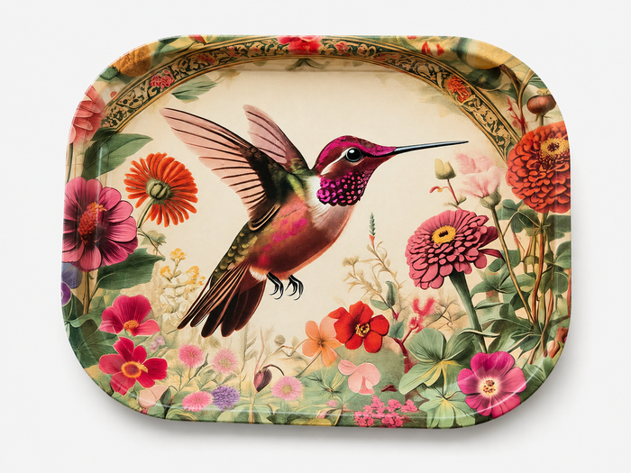 World Buyers - Hummingbird Zinnias Metal Tray - MT115