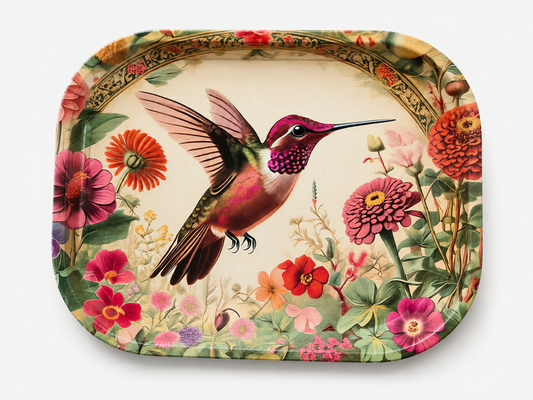 World Buyers - Hummingbird Zinnias Metal Tray - MT115