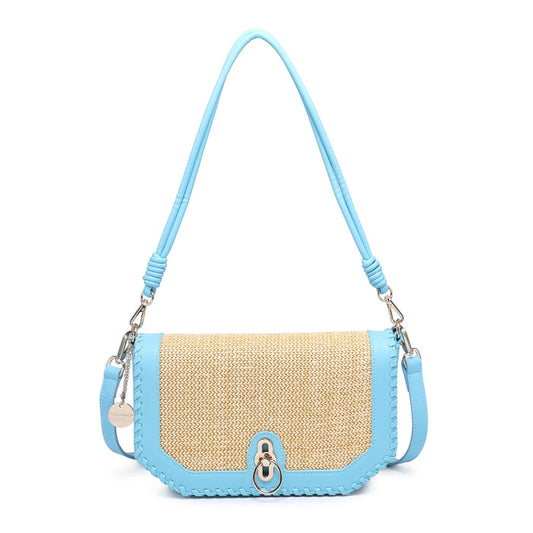 Woven flap bag with dark contrast trim wholesale