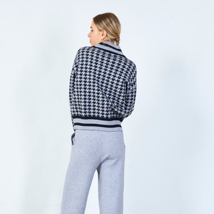 Zip-up houndstooth knit jacket wholesale